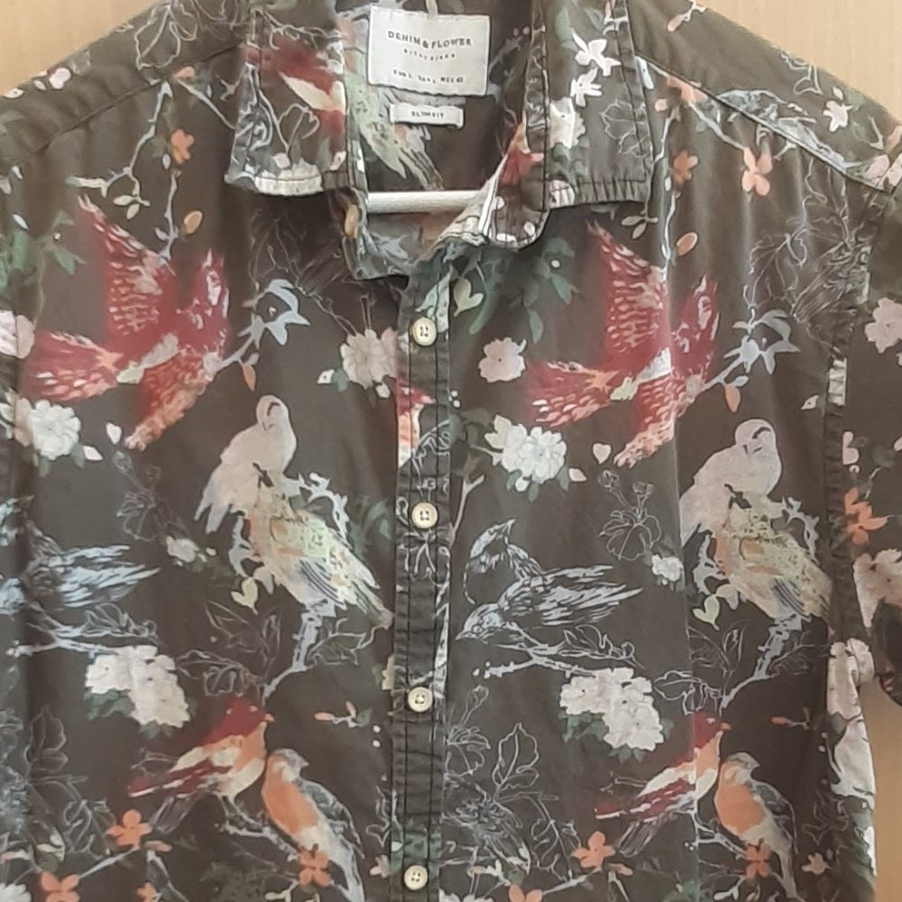 Large Denim & Flower button down